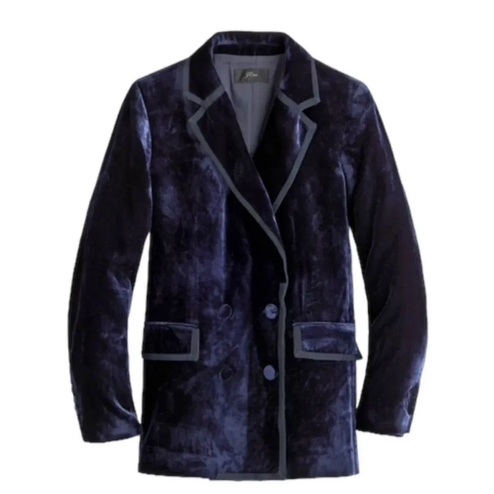 J. Crew Double Breasted Drapey Velvet Blazer Jacket Navy Twilight size 4
